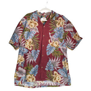 Vintage Hawaii Blues Shirt Mens XL Maroon Floral Tropical Beach Island Pocket